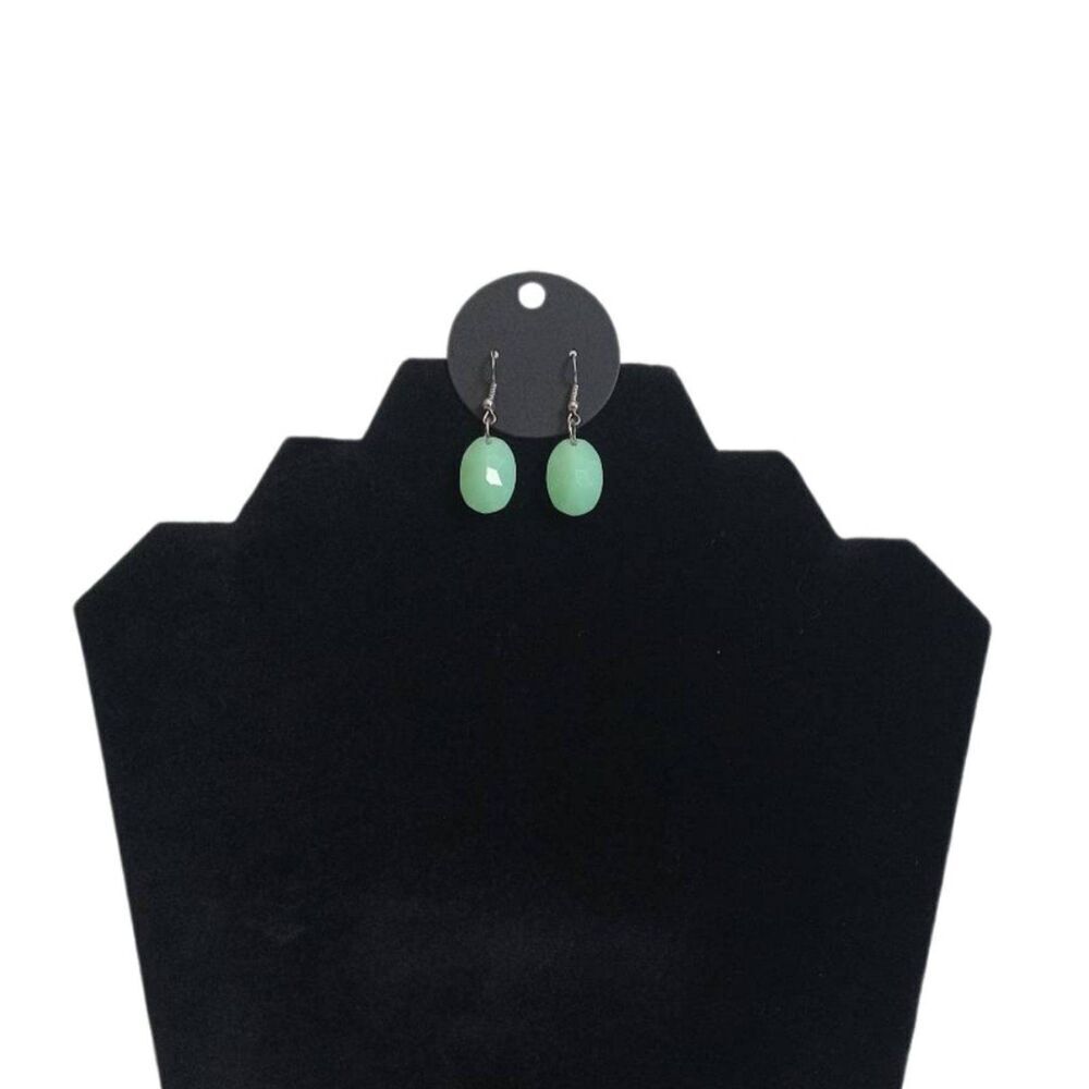Jade Green Color Plastic Faceted Dangle Drop Style Lightweight Fashion Earrings